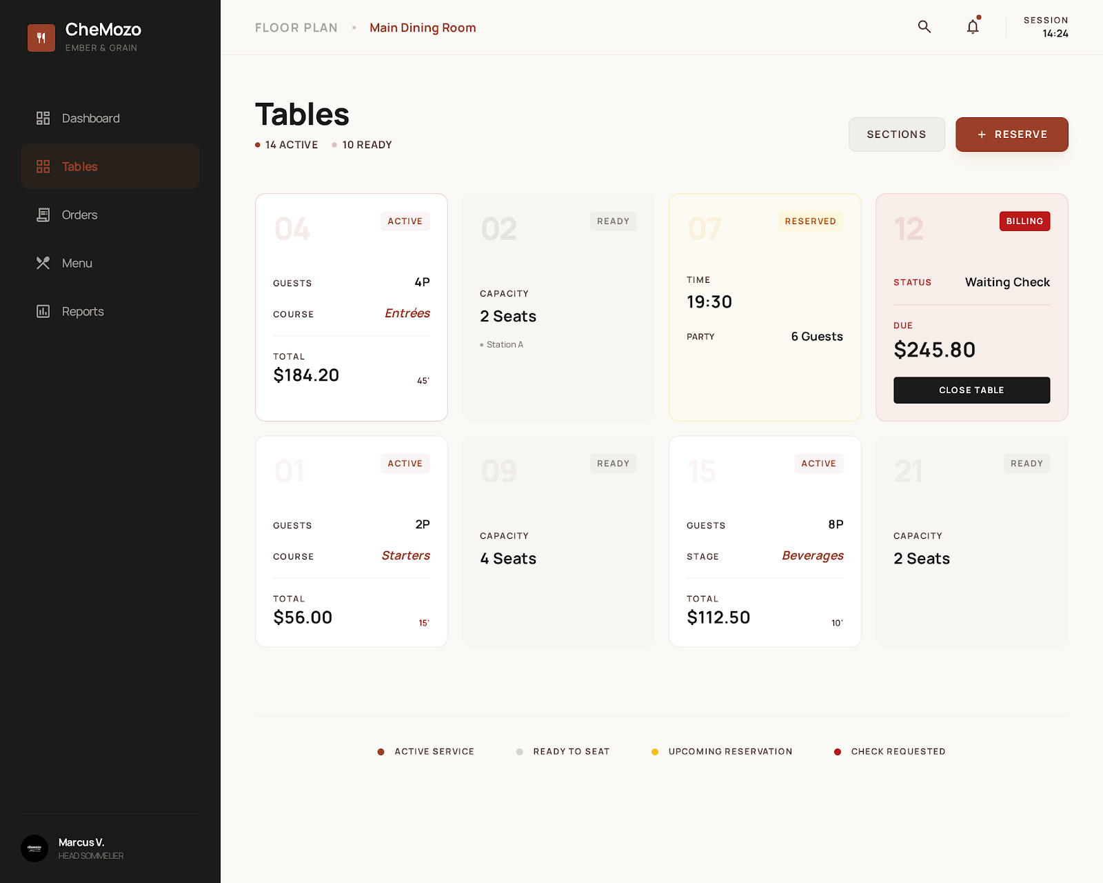 Table management interface